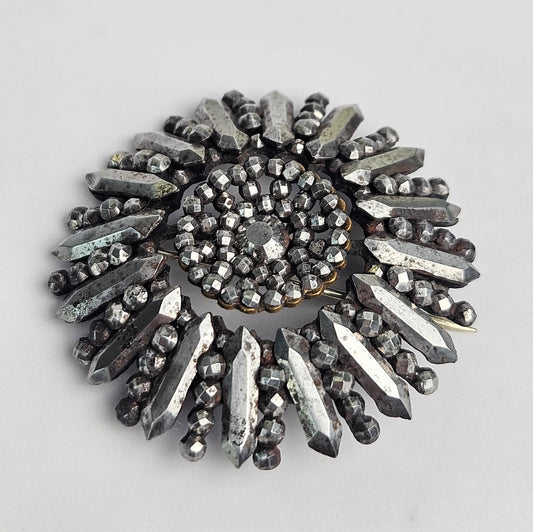 Vintage Brutalist Sunburst Brooch | Spiked Industrial Mid-Century Pin | Dark Silver-Tone Statement Jewelry
