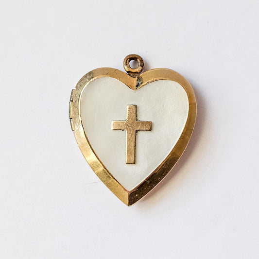 Vintage Gold Filled Heart Locket Pendant with Cross