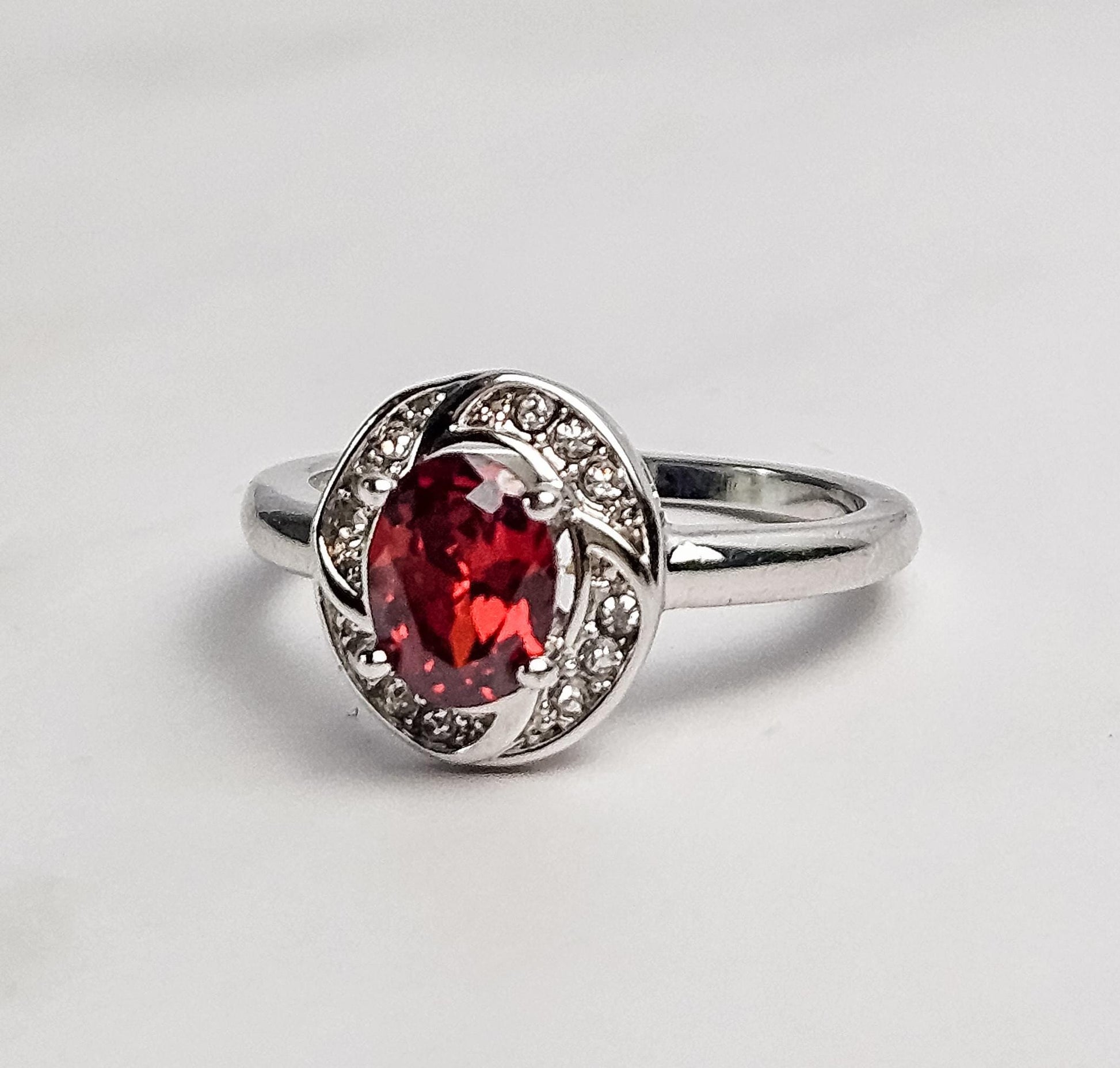 Vintage-inspired red Garnet Ring – with CZ Accents