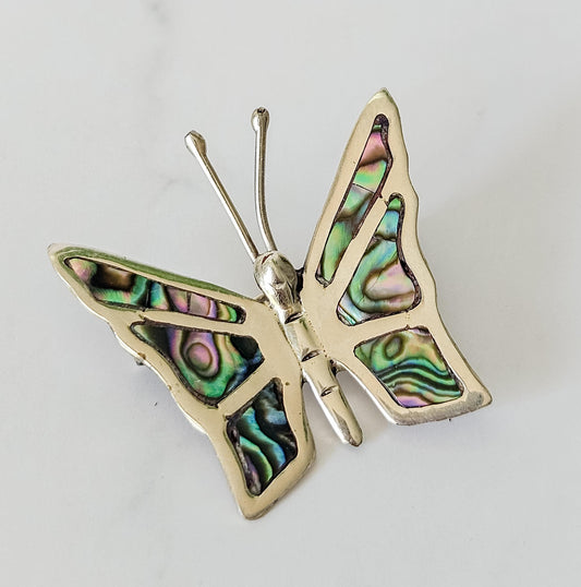 Small Abalone Inlay Butterfly Silver Brooch